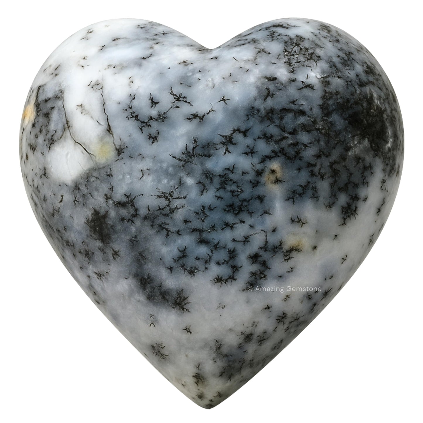 Amazing Gemstone Dendrit Opal Crystal Heart Palm Stone - Pocket Massage Worry Stone for Natural Body Chakra Balancing, Reiki Healing and Crystal Grid