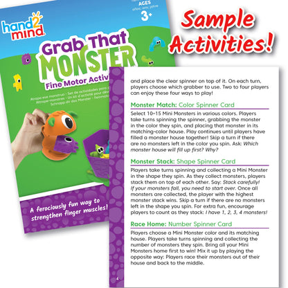 hand2mind Grab That Monster Fine Motor Activity Set, Occupational Therapy Toys, Pincer Grasp Fine Motor Skills Toys for Toddlers 3-4, Play Therapy Games for Kids, Preschool Learning Activities