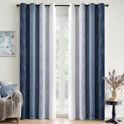 MIULEE Ombre 100% Blackout Curtains, Navy Blue and Greyish White Full Room Darkening Thermal Insulated 84 Inches Long Drapes for Bedroom/Living Room Grommet Window Treatments Modern 52Wx84L, Set of 2