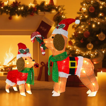 Afirst Christmas Dog Lighted Decorations, 2 Pack Lighted Up Xmas Dog Outdoor Lighted Holiday Displays Gift for Home Garden Party Yard Porch Decor