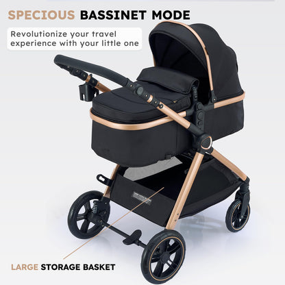 Accombe 2 in 1 Baby Stroller, Convertible Bassinet Pushchair for Infants and Newborns 0-36 Months