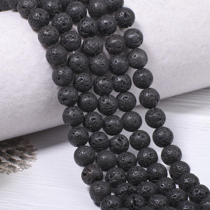 NITOPUPU 100Pcs 10mm Natural Black Volcanic Lava Gemstone Beads Round Loose Stone Beads for Jewerly Making with Crystal Stretch Cord