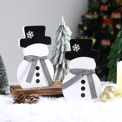 Christmas Decorations-2pcs Winter Wooden Snowman Signs Winter White Standing Farmhouse Snowman for Office Table Mantle Home Xmas Party Decor