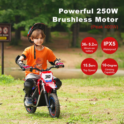 Blissskip Electric Dirt Bike for Boys Girls Ages 3-8, 250W High Racing Competition Grade Motorcycle, Up to 15MPH 3 Speed Settings Balance Bike, 12IN Off-Road Tires & Advanced Shock Absorption, Orange