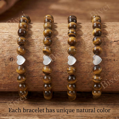 Bivei 6mm Tiger Eye Crystal Stretch Bracelets for Women, Handmade Natural Stone Beaded Bracelet, Yoga Protection Jewelry Gift