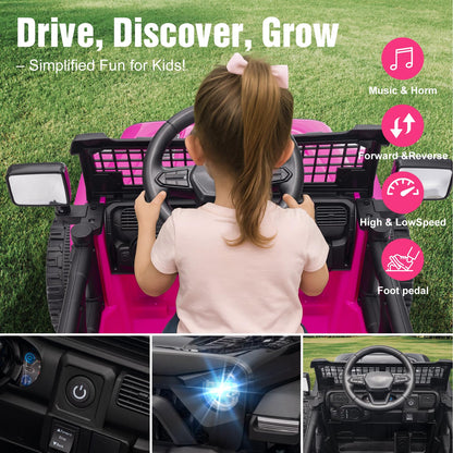 TRINEAR 12V Ride on Toys with Parent Remote Control, Toddler Electric Car with Spring Suspension, LED Lights & Music Player - Safe Battery Car for Kids, Easy to Assemble, Pink