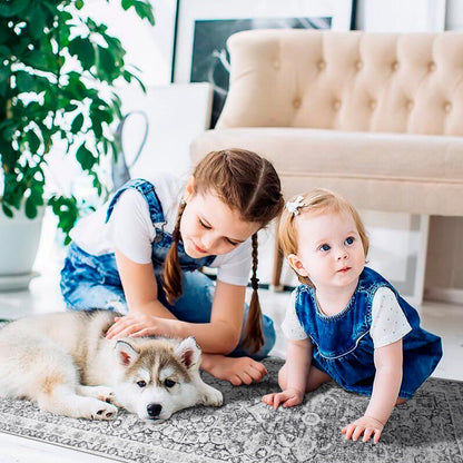 2x6 Hallway Washable Runner Rug : Vintage Soft Kitchen Bathroom Laundry Runner Non Slip Backing Farmhouse Entryway Floor Mat Stain Resistant Carpet for Bedroom Living Room Distressd Beside Rug(Gray)