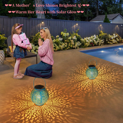 TAKE ME 2 Packs Solar Lanterns Outdoor Lights Waterproof Garden Lanterns for Patio,Outside Mothers Day Gifts Mom Wife Grandma Birthday Gifts [Set of 2]