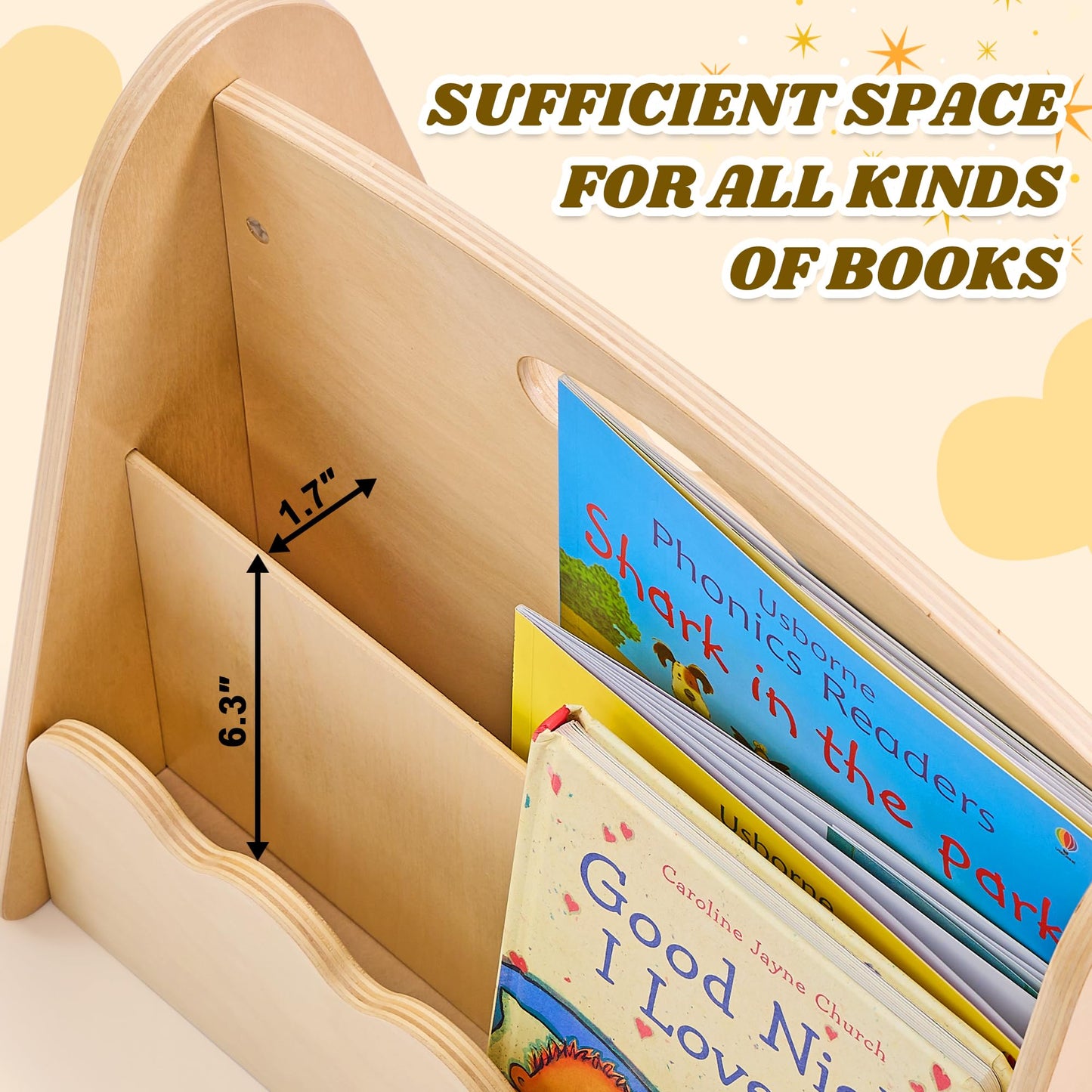 JooKiddie Kids Bookshelf and Toy Storage, 5-Tier Sling Toddler Bookshelf, 3Pcs Modular Wooden Book and Toy Storage Organizer, Children Bookcase for Kids Room Playroom Nursery