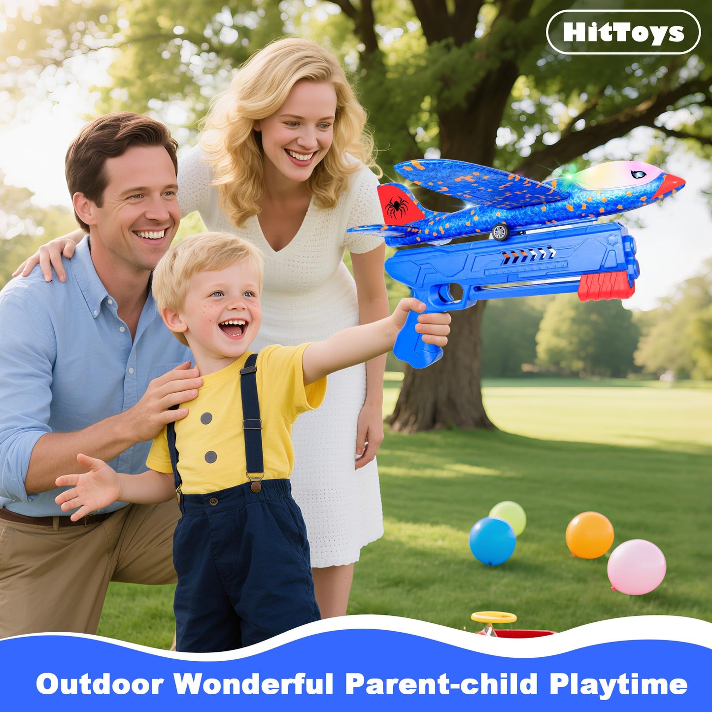 HitToys Airplane Launcher Toy for Kids&Hover Soccer Ball Toy for Kids, 3 Pack Spider Foam Gliders Air Planes,2 Pack Indoor Soccer Ball with Led Light for Old Boys Girls Sport Games Birthday