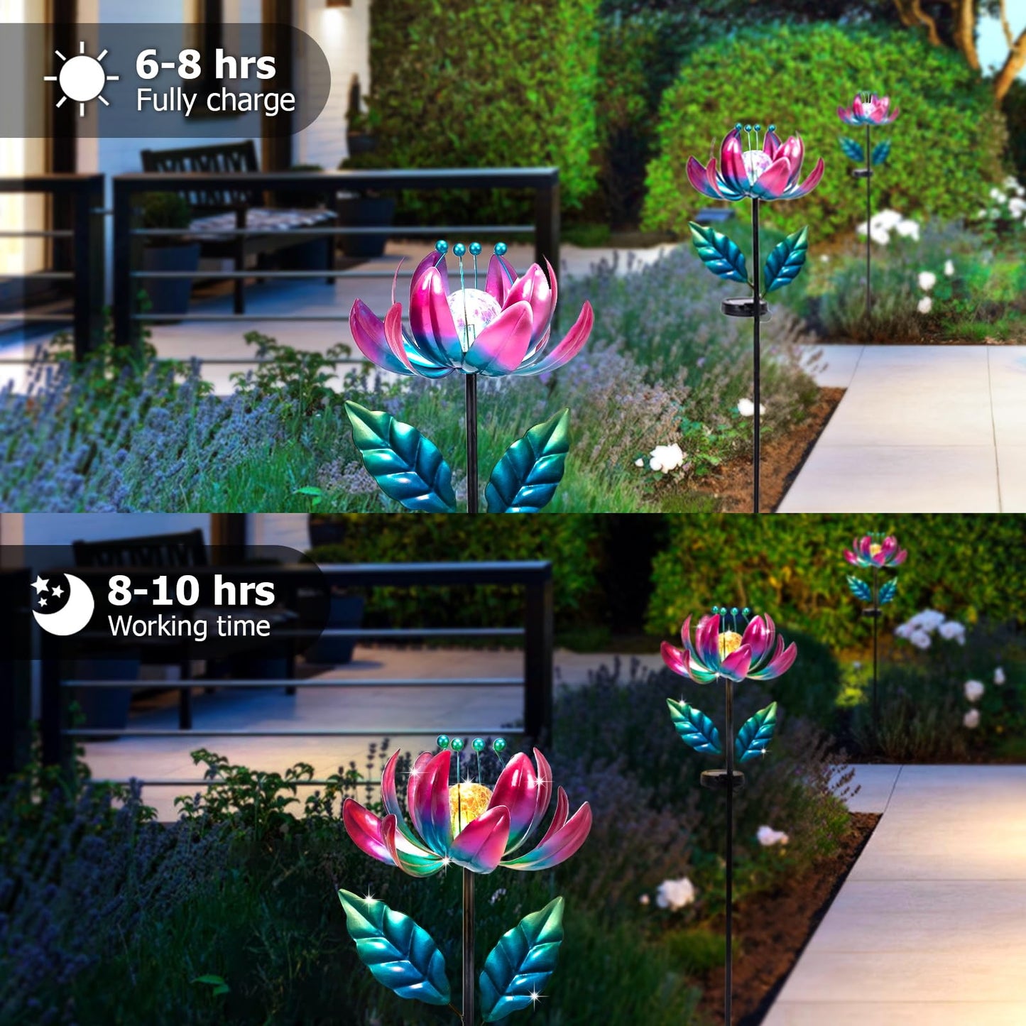 AIINY Solar Purple Metal Flower Wind Spinners, Colorful Spinning Windmill Lotus Yard Art Lights Wind Pinwheels with LED Crystal Ball Decorative Stake Lighting Flower Sculpture