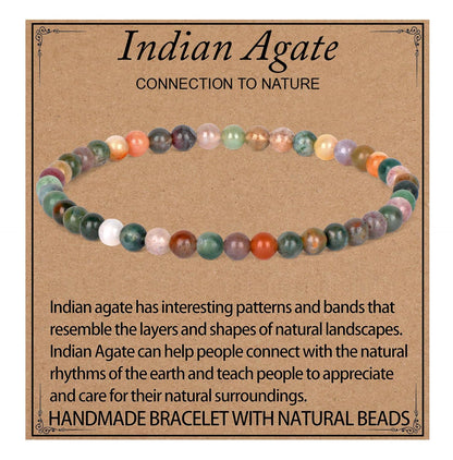 LPBeads Handmade Natural Gemstone Stretch Elastic 4mm Indian Agate Bracelet Healing Crystal Round Stone Beads Jewelry Gifts for Women Men