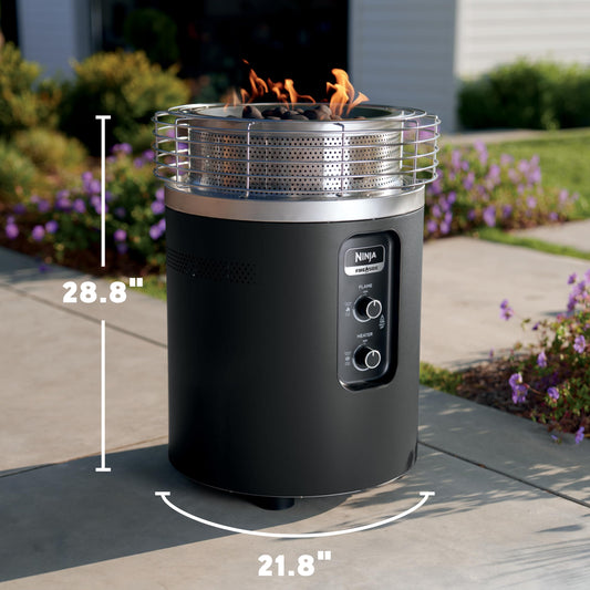 Ninja Fireside360™ Outdoor Heater & Fire Pit | 3 Modes: Flame, Heat, Flame & Heat | Portable for Patio, Deck, Camping, Beach | Easy Control Smokeless Flames | Push to Start Ignition | Black | OF101BK