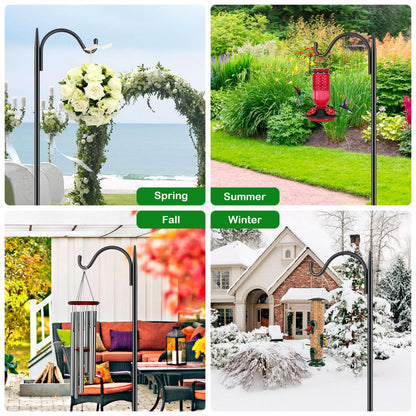 FEED GARDEN Adjustable Outdoor Shepherd Hook Bird Feeder Pole with 5 Prongs Base, 60 Inch Tall 5/8 Inch Thick, Heavy Duty Shepard Hook Stand for Hanging Bird Feeders, Plant Baskets, Black (1 Pack)