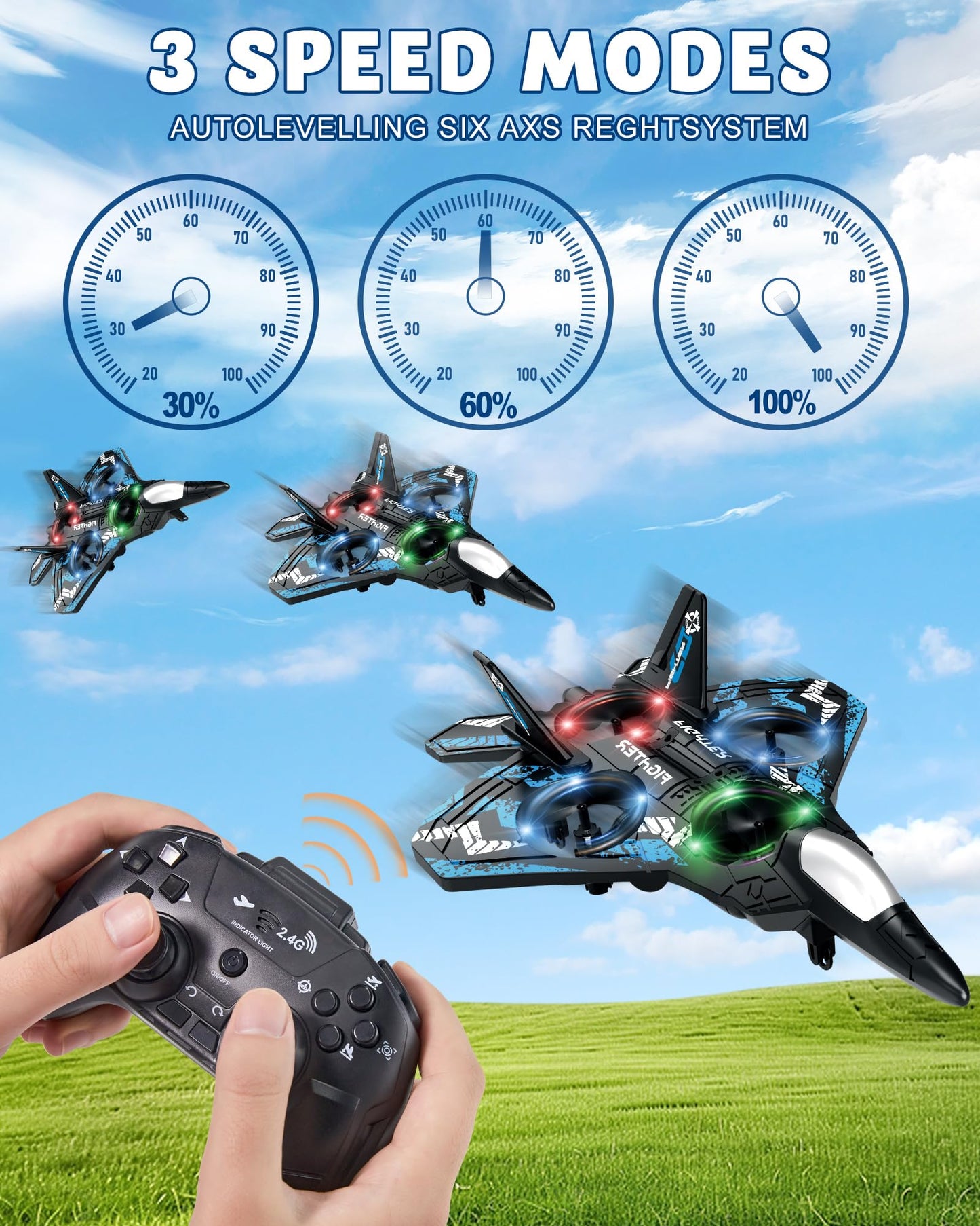 JoyRapt Drones for Kids Form RC Plane, Remote Control Airplane, Aircrafts Toys for Boys and Girls, Jet Helicopter Drones with LED Lights 360° Flip, Gifts for 6 8 10 Year Old Boys 2 Rechargeable Batteries