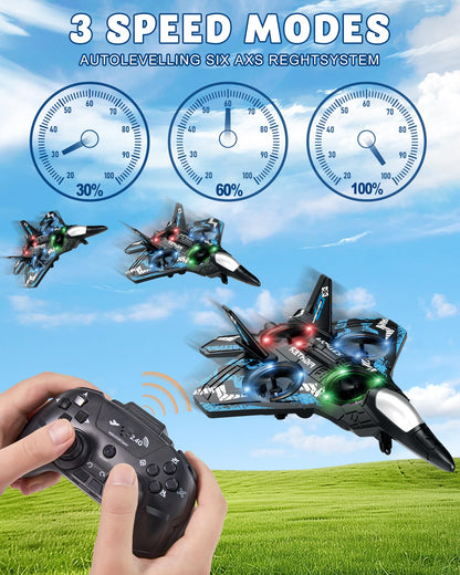 JoyRapt Drones for Kids Form RC Plane, Remote Control Airplane, Aircrafts for Boys and Girls, Jet Helicopter Drones with LED Lights 360° Flip, 4 Rechargeable Batteries Boy Toys (2 Pack)