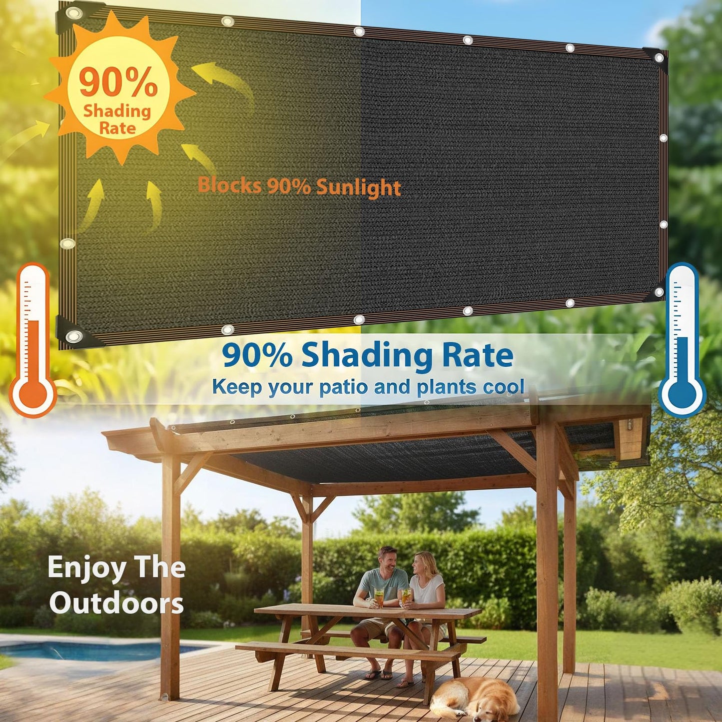 LCYFBE Garden 90% Shade Cloth, 6 x 12 FT Shade Mesh Tarp with Reinforced Grommets, Black Outdoor Sunblock Shade Cloth Cover for Plants, Greenhouse, Patio, Chicken Coop, Sun Shade Net