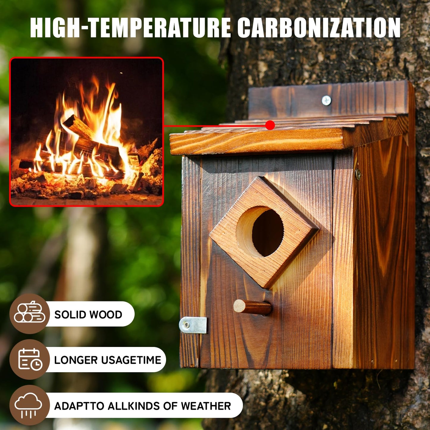 Waterproof Wooden Blue Bird House, Spray Paint Treatment Bluebird Box Houses for Outdoors, Nesting Box for Wrens, Swallows, Finches, Chickadee (Wood)