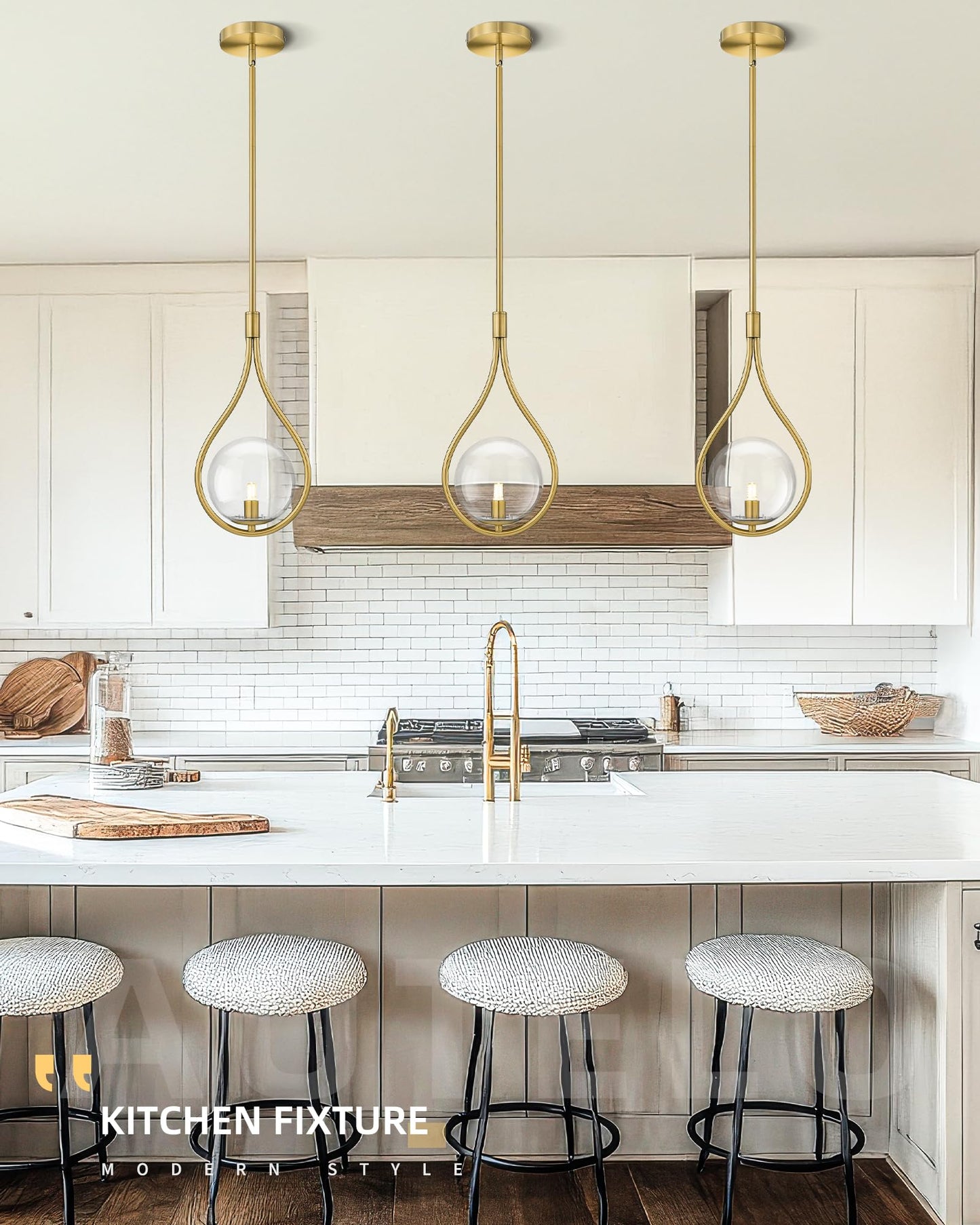 AUTELO 2 Pack Gold Pendant Lights, Hanging Lamp in Brushed Gold Finish with Clear Globe Glass, Mid Century Pendant Lights Kitchen Island with Adjustable Rods for Kitchen H9377 CLBG-2PK