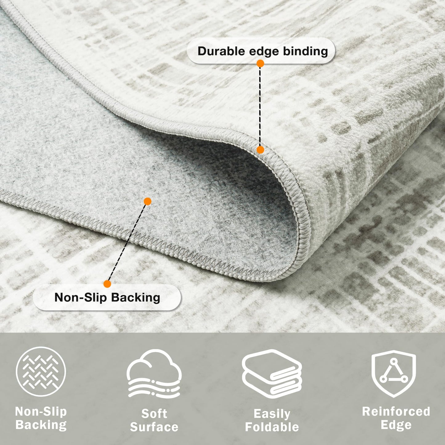 8x10 Area Rugs Washable Rug: Anti-Skid Abstract Modern Living Room Rug Soft Thin Carpets Indoor Floor Non-Shedding Carpet for Bedroom Dining Farmhouse Nursery Home Office (White Gray, 8'x10')