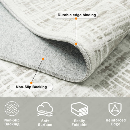 8x10 Area Rugs Washable Rug: Anti-Skid Abstract Modern Living Room Rug Soft Thin Carpets Indoor Floor Non-Shedding Carpet for Bedroom Dining Farmhouse Nursery Home Office (White Gray, 8'x10')