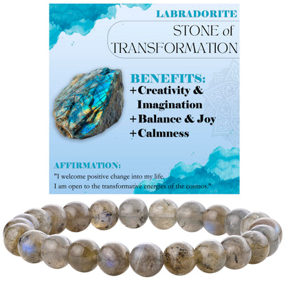 Labradorite - Transformation - 8mm Beaded Bracelets for Women Handmade Semi Precious Natural Stone Stretch Elastic Jewelry Yoga Protection Gifts