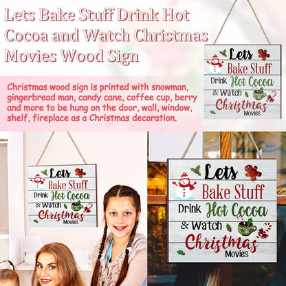 Blulu Christmas Hanging Wooden Sign Christmas Coffee Bar Decor Wood Candy Cane Hot Cocoa Sign Door Hanging Plaque for Xmas Winter Holiday Kitchen Home Wall Decoration(Classic)