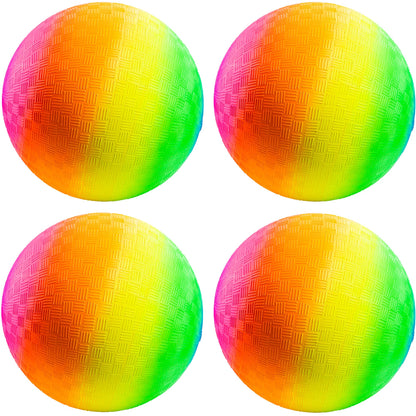 PlayBolt Rainbow Playground Balls - 8.5 Inch (Pack of 4) Rubber Bouncy Colorful Inflatable Balls for Kids and Adults, Indoor & Outdoor Games, Kickball, Dodgeball, Four Square, Dodge, Recess, Handball