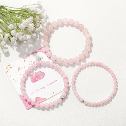 Raicegs 4MM Rose Quartz Beaded Bracelets Healing Crystal Bracelet for Women Men Natural Stone Handmade Stretch Bracelet Reiki Spiritual Jewelry