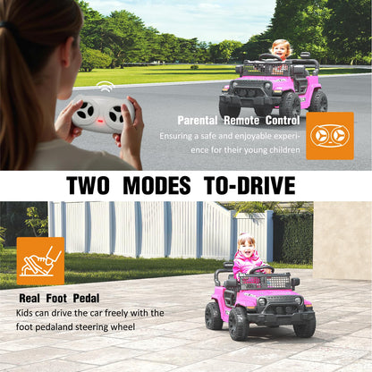 TRINEAR 12V Ride on Toys with Parent Remote Control, Toddler Electric Car with Spring Suspension, LED Lights & Music Player - Safe Battery Car for Kids, Easy to Assemble, Pink