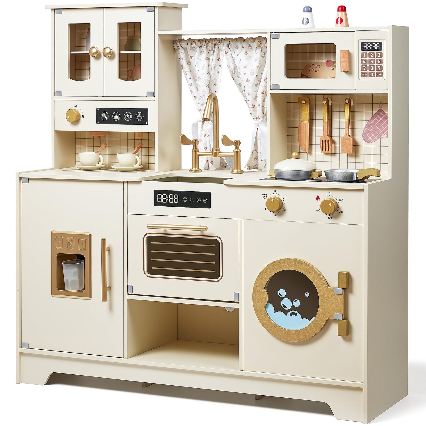 Play Kitchen for Kids Wooden Pretend Play Kitchen Set Toy Toy Kitchen with 26 Pcs Toy Food & Cookware Accessories Gift for 3+ Year Old Girls & Boys (Bean Green)