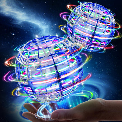 RIEYON Flying Orb Ball 2025 Hover Boomerang Ball 6 Lighting Effects Cool Toys Gift for 678910+ Year Kids Teen Adults Indoor Outdoor Flying Toy（Blue & Blue）