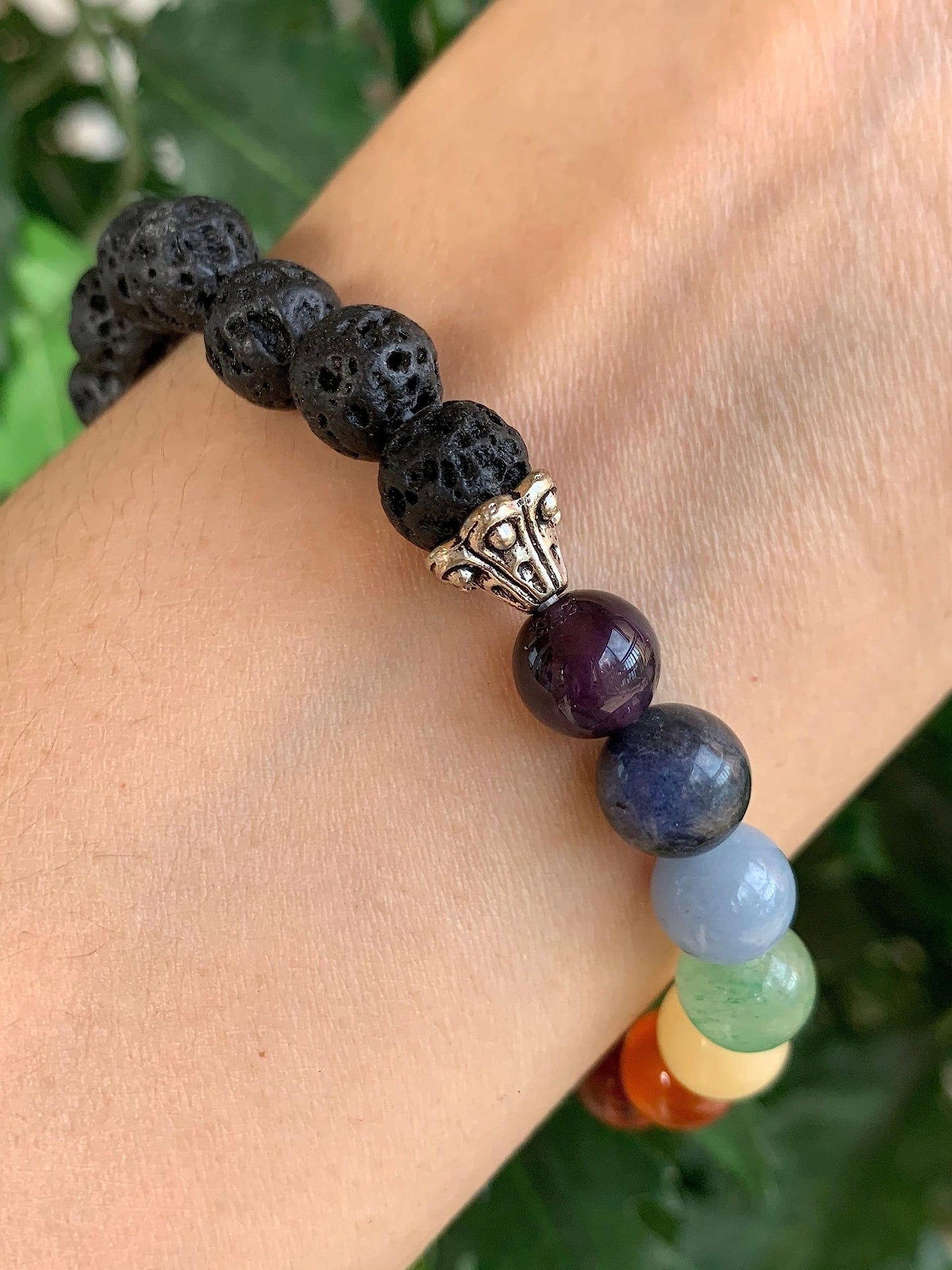 GAF TREASURES 7 chakra with Lava Crystal Bead Bracelet 8mm, Genuine 7 chakra with Lava Stretch Gemstone Bracelet, Healing Crystal Bracelet, Gift for Men & Women (1)