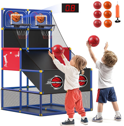 M SANMERSEN Kids Double Basketball Hoop Arcade Game Set with 6 Balls Electronic Scoreboard LED Light, Indoor & Outdoor Play, Birthday/Halloween for 3-8 Year Old Boy and Girl
