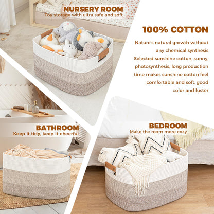 danpinera Blanket Basket, 72L Woven Storage basket with Leather Handle, Eco-friendly Decorative Storage Organization in Bathroom & Living Room for Towels 22 ''*17 ''*11.8 '', Gradient Brown