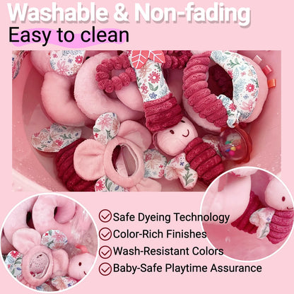 chochumy Baby Spiral Car Seat Toys for Babies 0-6 Months Girl, Stroller Hanging Stuffed Animal Carseat Crinkle Rabbit Toy 0-3-4-5-7-8-9-12 Month, Newborn Infant Gifts Easter Basket Stuffers Bunny 3PCS