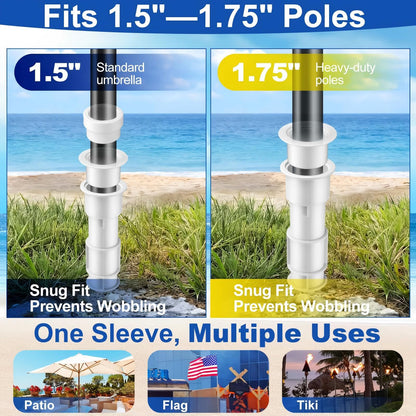 Thyle 1-1/2 Inch Umbrella Sleeve Anchor for Concrete, 4 Sets Heavy Duty PVC In-Ground Pole Holder with Cap, Fits 1.5" to 1.75" Shafts, Patio Umbrella Base Replacement for Flag, Tiki Torch, Volleyball