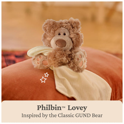 GUND Baby Philbin Plush Lovey, Teddy Bear with Baby Blanket, Stuffed Animal Sensory Toy, Brown, 14”