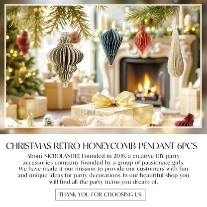NICROLANDEE Christmas Decorations, 6 PCS Christmas Paper Honeycomb Ornaments with Glitter Edge, Mini Hanging Paper Lanterns for Christmas Tree Decoration Xmas Holiday Party New Year Decor