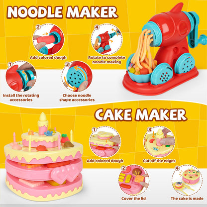 4-in-1 Dough Sets for Kids 2-4-8 Ultimate 87 PCS Play Tools, 24 Clay Creative Kitchen Set Ice Cream Hamburger Cake Noodle Maker Arts Crafts Food Toys Gifts for Boy Girl Kids Age 3 4 5 6