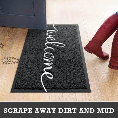 CozyBounty Black Door Mat Welcome Mats Outdoor Indoor Non-Slip Doormat for Entryway Low-Profile Floor Mat for Yard, Garage, High Traffic Areas (30"x17.5", Black)