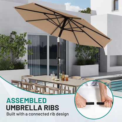 AreShark 10 FT Outdoor Patio Umbrella, Patio Table Umbrella with Push Button Tilt and Crank, Outdoor Patio Umbrellas with 8 Fiberglass Ribs, Patio Umbrellas for Market, Garden, Pool (Beige)