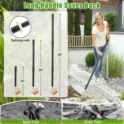 DEROFIT Crack Weeder Moss Remover Brush with 45 inch Handle,Manual Crevice Weeding Tool Stand Weed Puller Grout Brush for Deck,Patio,Sidewalk, Walkway,Driveway, Paving,Crevice Cleaning Tool