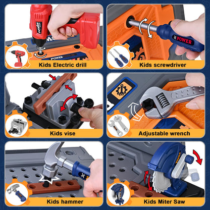 Kids Tool Bench with Realistic Electric Drill, 132 PCS Toddler Tool Set, Birthday Toys for Kids Ages 3 4 5 6 7 8, Toddlers Tool Box & Workbench, Kid Tools Set for Boys Girls 3-5 6-8