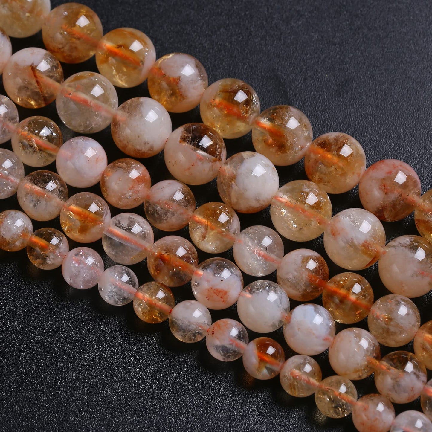 8MM 46PCS Natural Stone Citrine A Grade Quartz Crystal Loose Beads for Jewelry Making DIY Bracelet Necklace 1 Strand 15’’