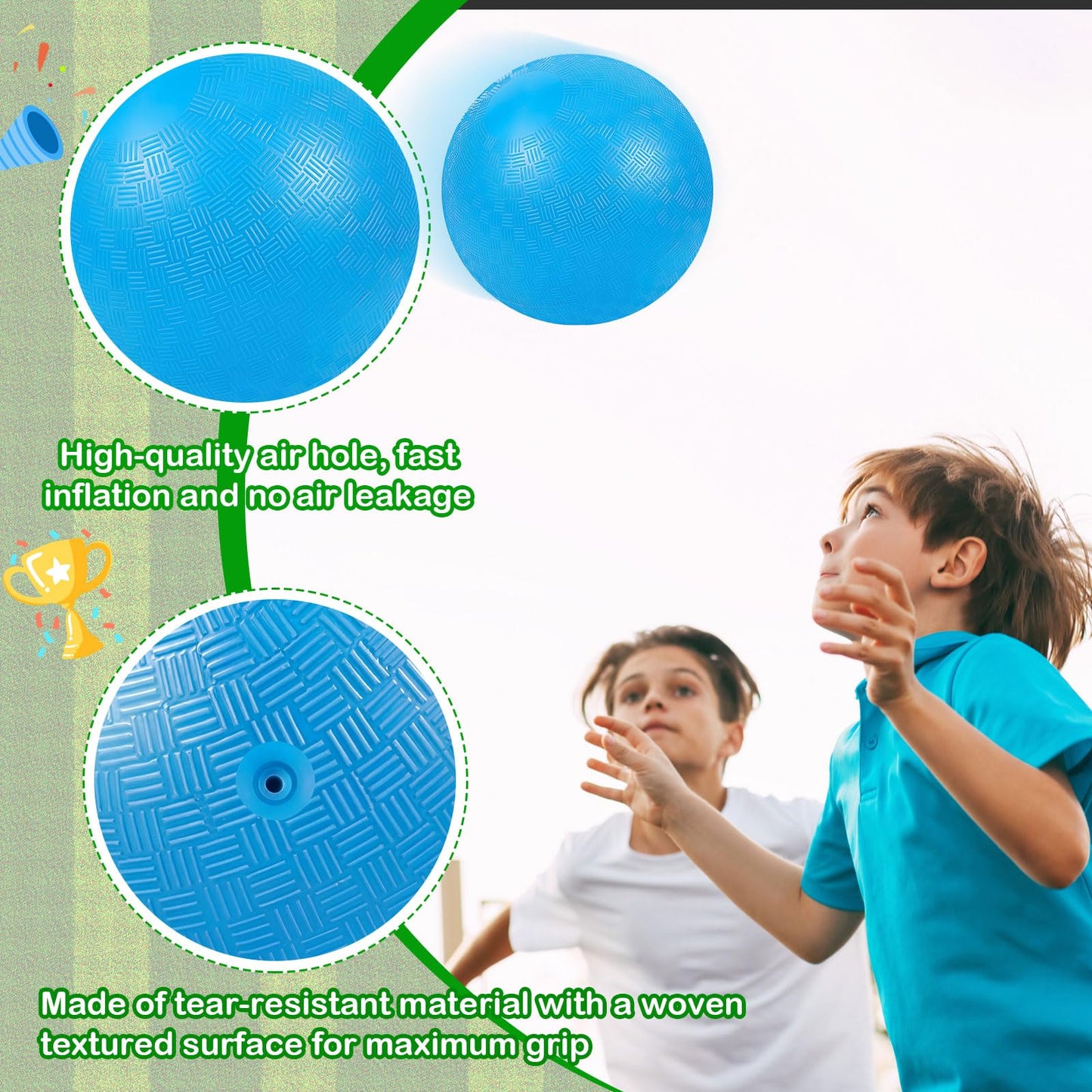 Jenaai 20 Pcs Sports Kickball Set, 3 10'' Playground Ball, 5 Rubber Throw Down Bases, Ball Pump, Net Bag, 10 Foul Line Cones, Kickball All in One Kit for Kids Adults Playground Backyard Game(Blue)