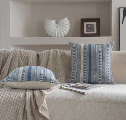 Cethom Boho Throw Pillow Covers 18x18 Inch Set of 2, Farmhouse Decorative Couch Pillow Cases, Blue Accent Pillows of Bed, Sofa Bedroom Living Room Home Decor Cushion Cover