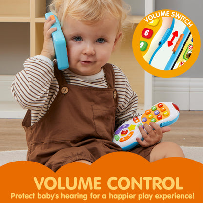 JOYIN Upgraded Toy Phone and Remote Control Set, 90+ Music and Learning Phrases, Baby Toys 6-12 Months, Toddler Birthday Gifts for 1 2 3+ Year Old Girs Boy