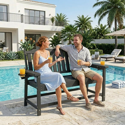 WACASA 48" Outdoor Bench Set of 2, HDPE Weatherproof Porch Bench, 2-Person Garden Benches with 660 Lbs, Waterproof Patio Benches for Outside Balcony Deck Backyard,Grey