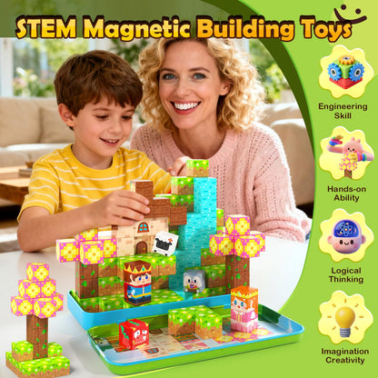 Mini Magnetic Blocks with Case - Portable Building Cubes Travel Toys for Kids Ages 4-8 Construction STEM Learning Set for Toddlers Build Mine Magnet World Christmas Birthday Gift for Boys Girls 3-5
